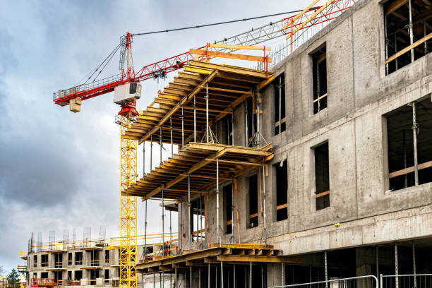 New residential house construction site. Industry and investment in Europe, house development