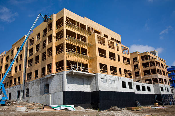 Mass Timber Construction, new apartment complex under construction. Mass Timber Construction, new apartment complex under construction.